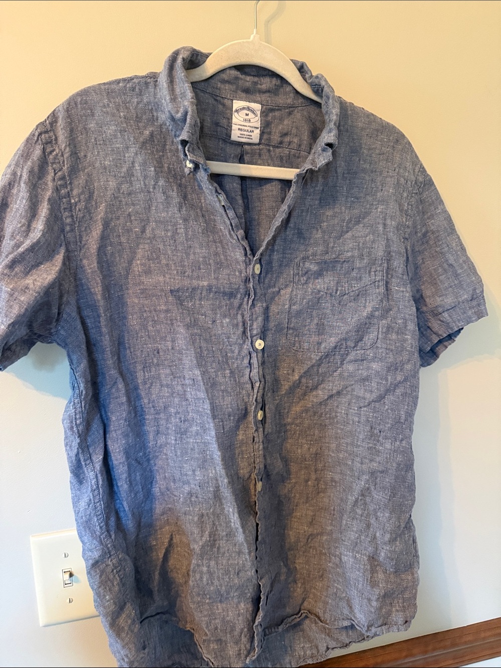 Brooks Brothers Short-Sleeve Button-Down Linen Shirt in Blue